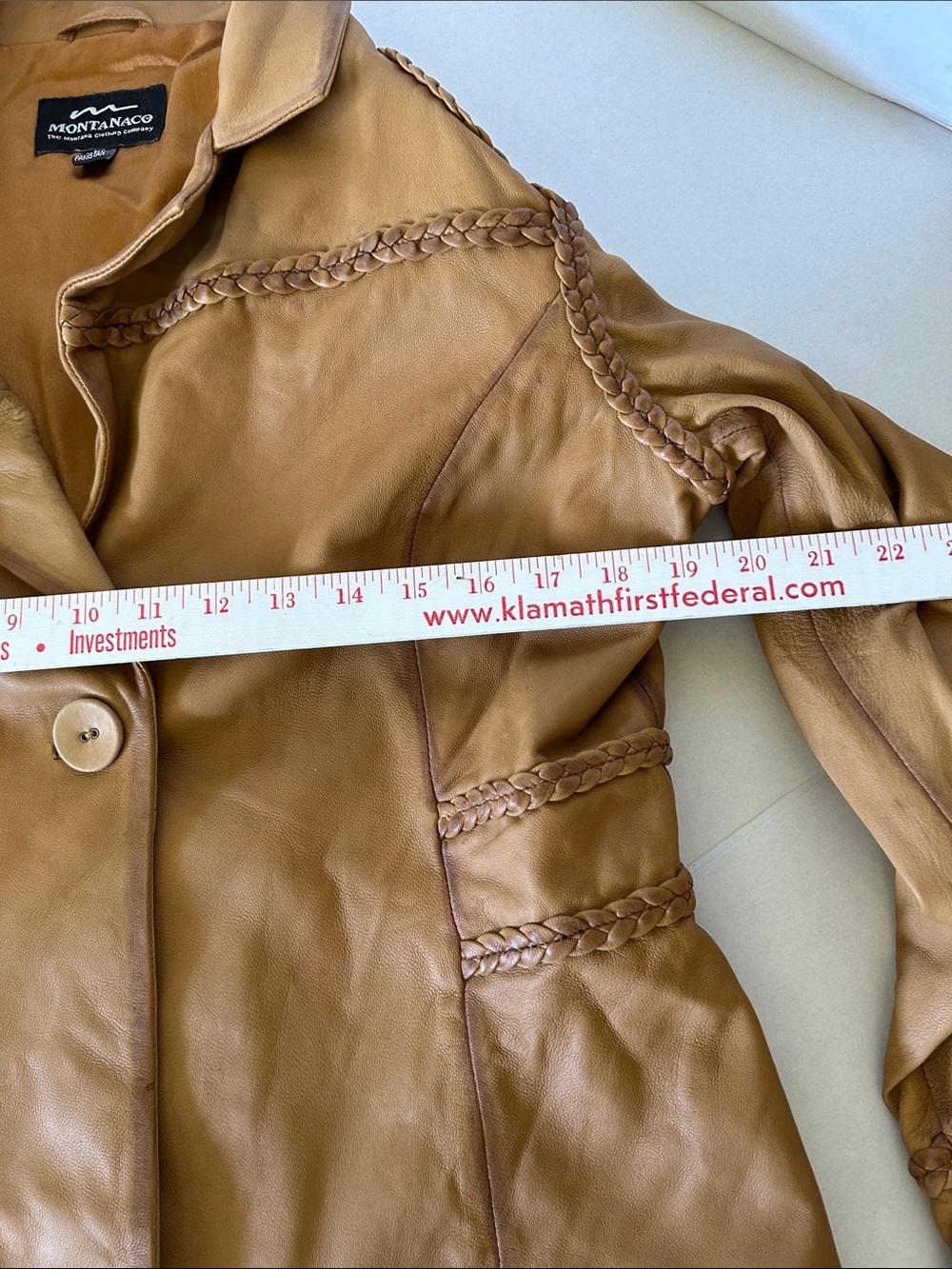 MONTANACO WOMENS SOFT VINTAGE BRAIDED LEATHER COAT SZ XL - Picture 10 of 12